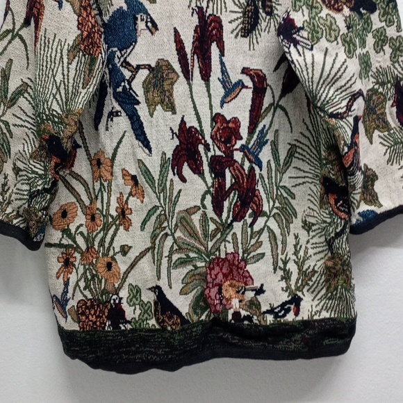 Vintage 80s-90s It’s In The Bag Unge-Potch-Ket Tapestry Bird/Floral Cardigan - Picture 6 of 7